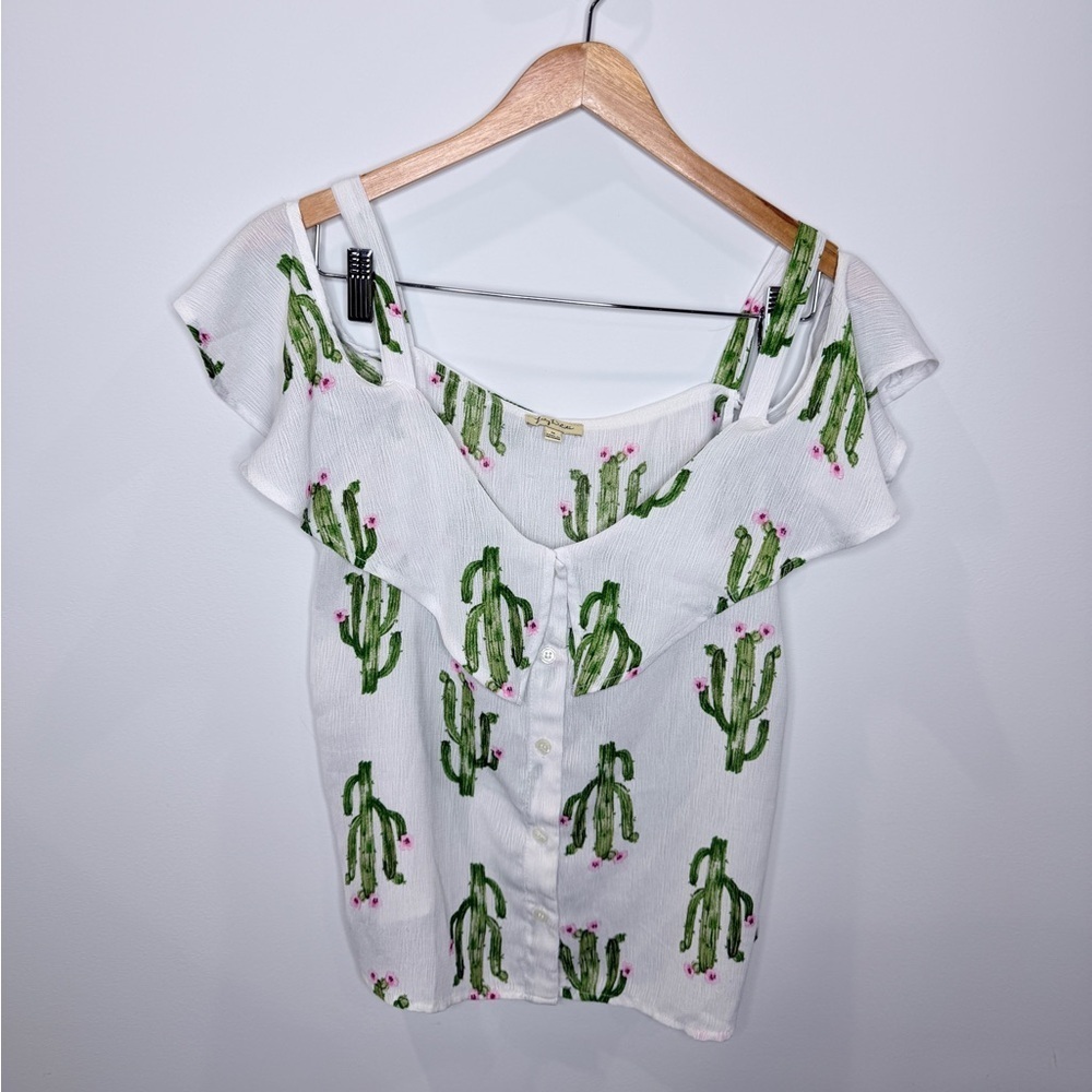Lily White Cactus Print White Button Up Blouse